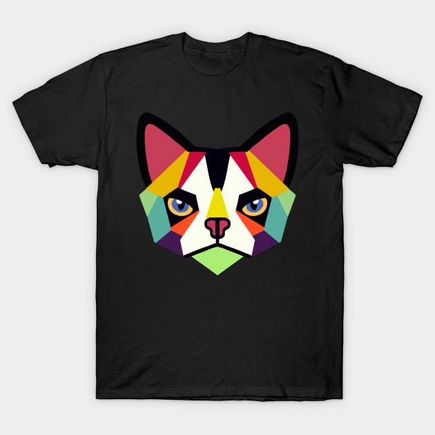 Geometric Cat Face Big Ears T-Shirt by wildjellybeans